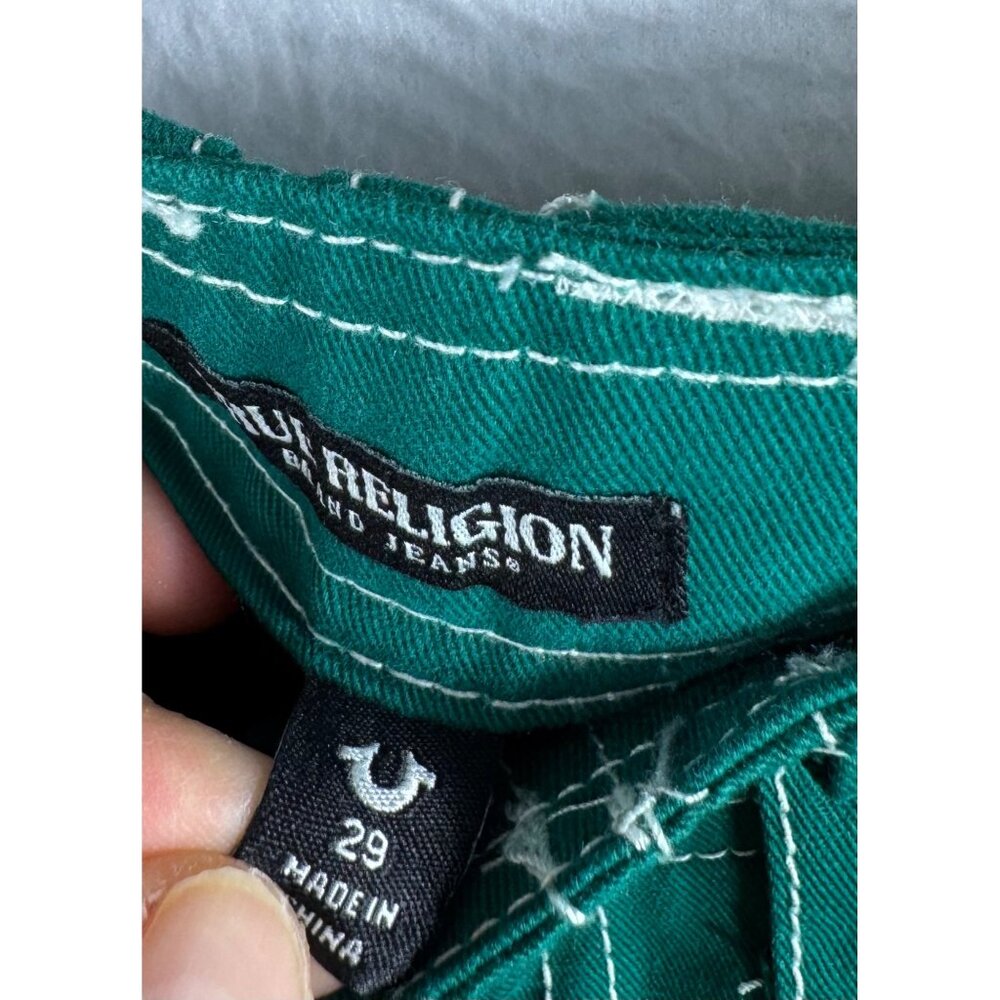 True Religion Military Single‎ needle Cargo Pants Aventurine baggy Green sz 29 - Picture 4 of 10